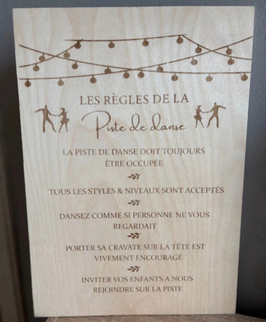 Pancarte règles de la piste de danse